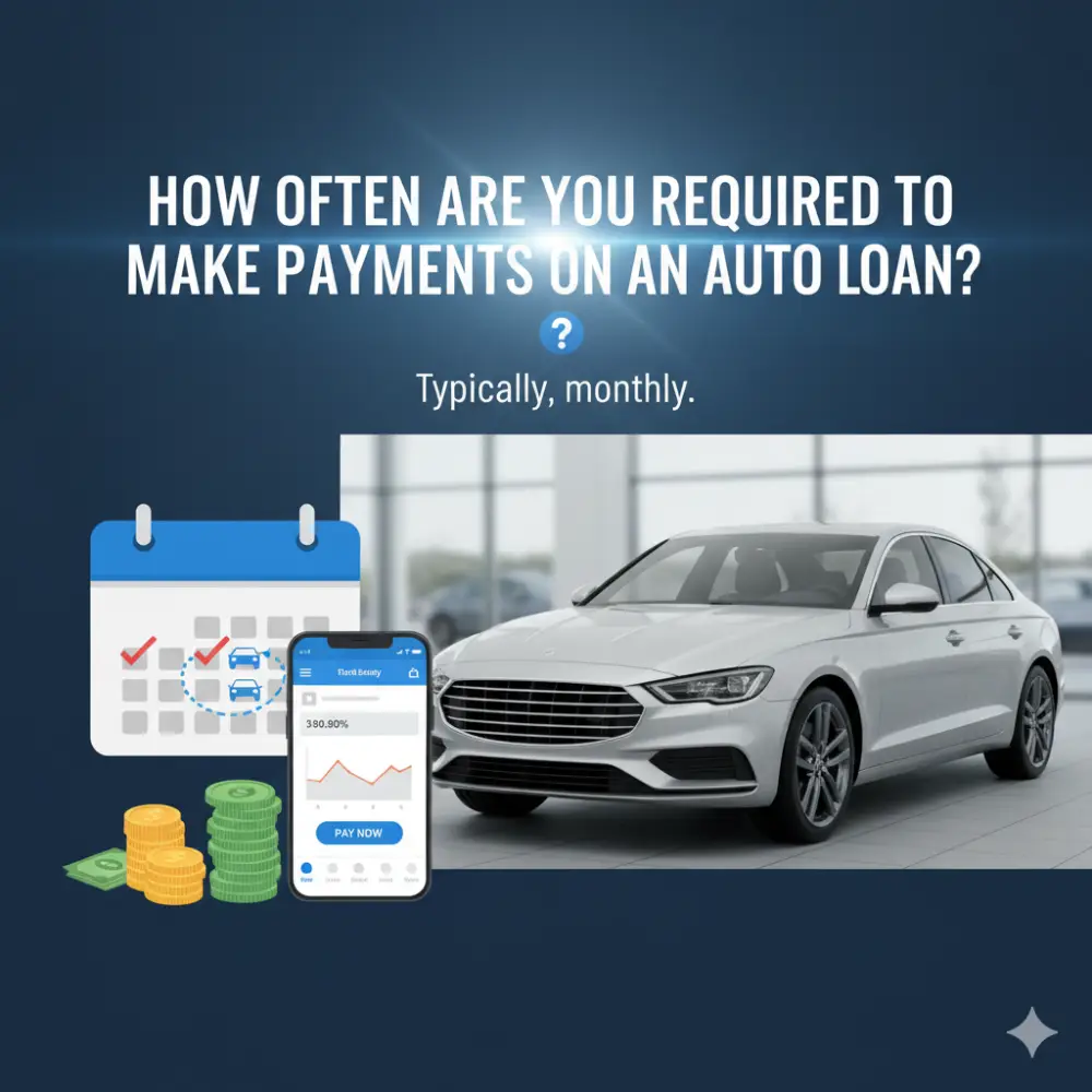 Discover typical auto loan payment frequency. This image illustrates monthly payments with a calendar, car, smartphone app, and money.