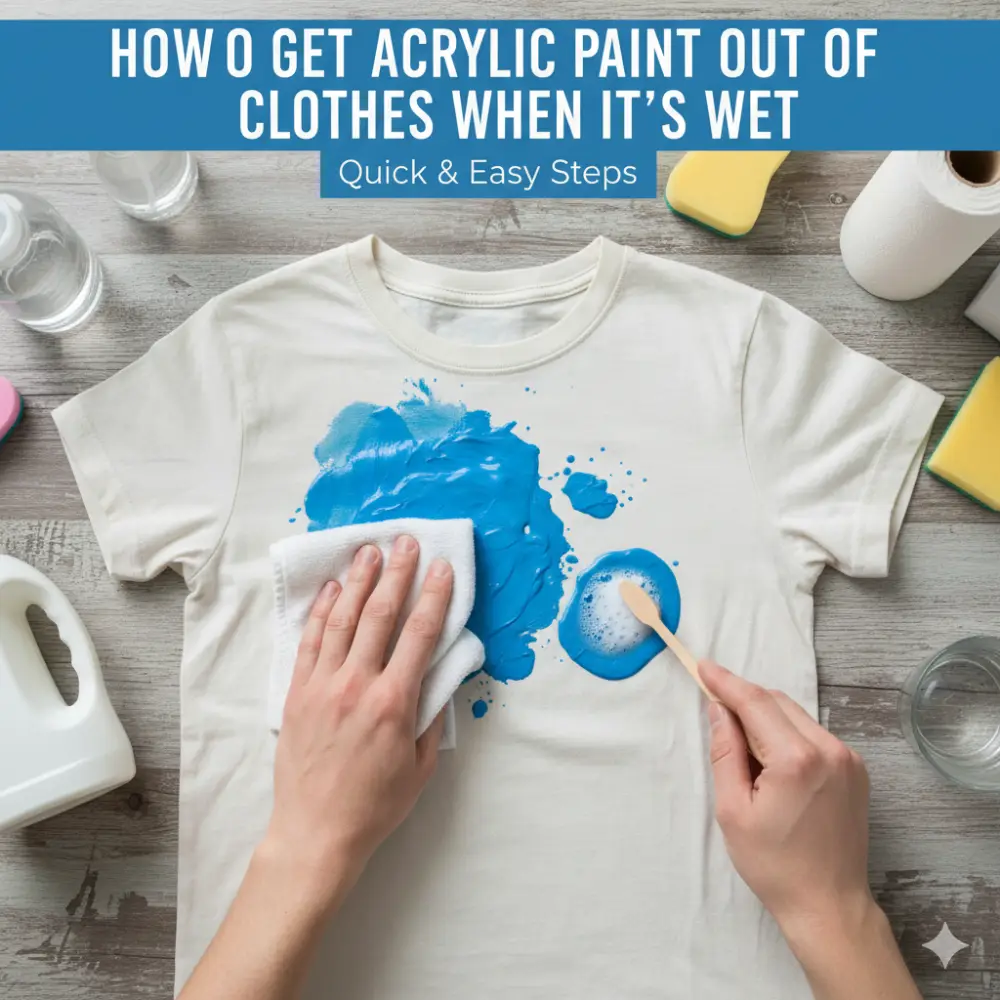 A guide on how to remove wet acrylic paint from clothes using quick, easy steps with common household items like soap and water.